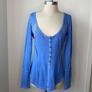 Free People Blue Lace  Long Sleeve Top M